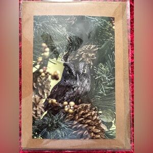 Handcrafted Holiday Photo Greeting Card - Screech Owl in Wreath